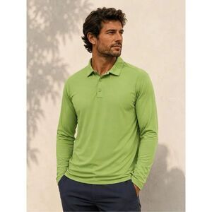 NWOT IBKUL Performance Long Sleeve Polo Shirt Lime Green UPF Golf Activewear XL,